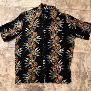 Hawaiian Black Floral Viscose Rayon Puritan Button Short Sleeve Shirt Men’s XL